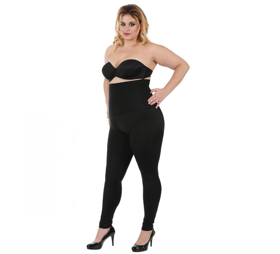 InstantFigure Plus Size Hi-Waist Compression Leggings in black, showcasing high-waist design and elastic-free waistband for comfort.