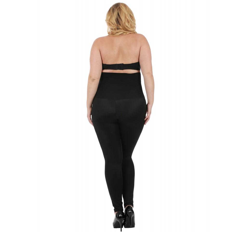 InstantFigure Plus Size Hi-Waist Compression Leggings in black, showcasing high-waist design and elastic-free waistband for comfort.