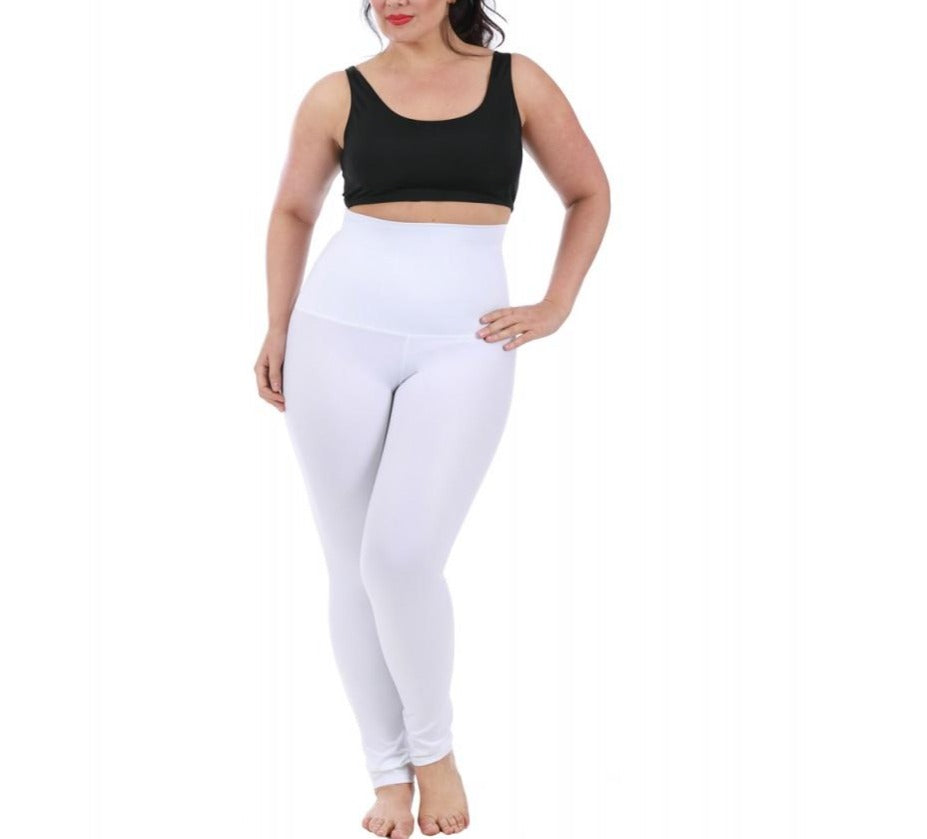 InstantFigure Plus Size Hi-Waist Compression Leggings in black, showcasing high-waist design and elastic-free waistband for comfort.