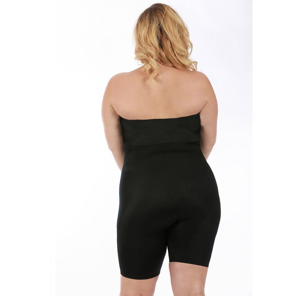 InstantFigure Plus Size Strapless Bandeau Bodyshorts in black, showcasing the soft fabric and open gusset design for comfort and style.
