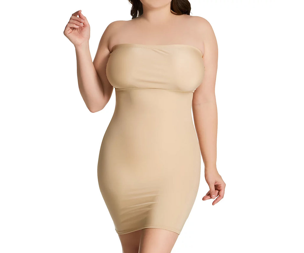 InstantFigure Strapless Slimming Plus Size Dress in black, showcasing its elegant design and comfortable fit, perfect for special occasions.