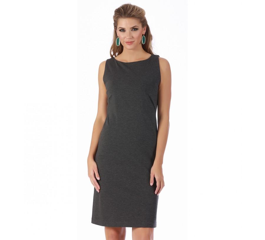 InstantFigure Short Sleeveless Boatneck Dress 16814M featuring a boatneck design, sleeveless style, and back slit, made from stretch fabric.