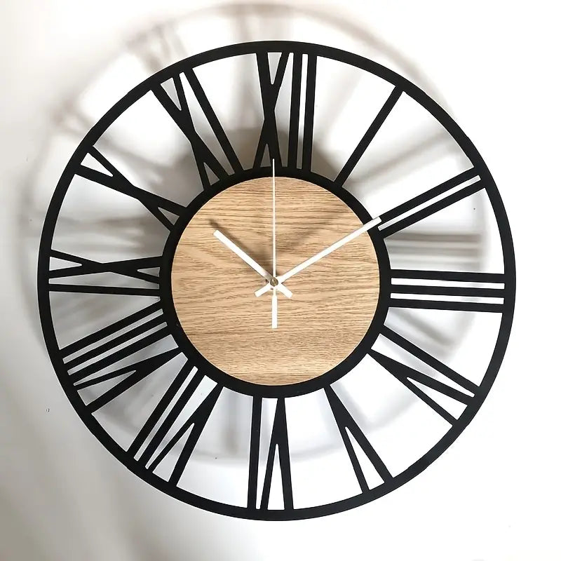 Elegant Iron Wood Roman Wall Clock with intricate design and Roman numerals, perfect for home decor.