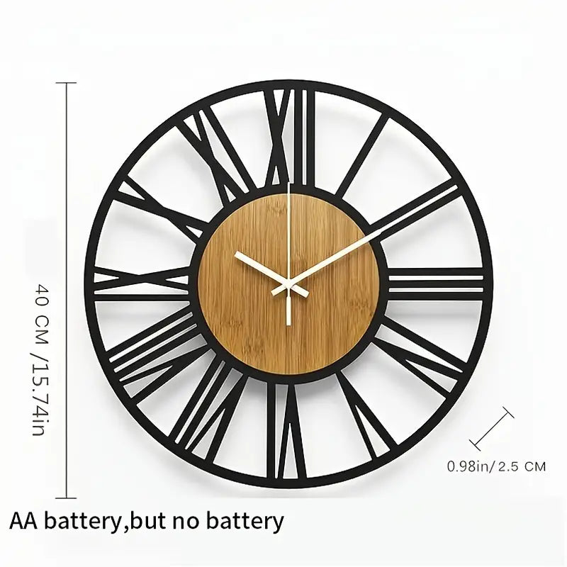 Elegant Iron Wood Roman Wall Clock with intricate design and Roman numerals, perfect for home decor.