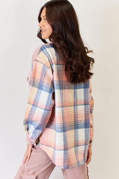 J.NNA Plaid Colorblock Button Down Jacket featuring a stylish plaid pattern and colorblock design, perfect for layering.