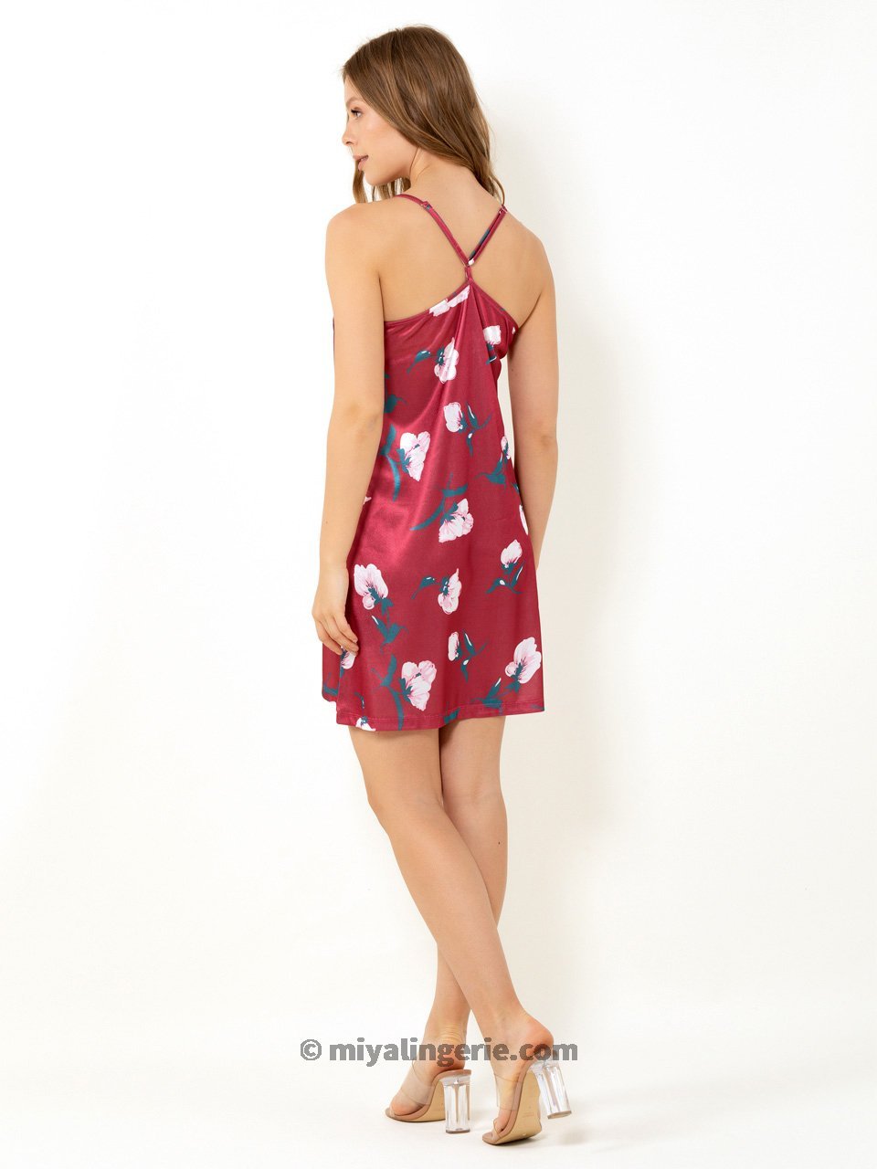 Kabo Red Satin Flowered Chemise Nightie featuring elegant floral patterns and a stylish design, perfect for romantic occasions.