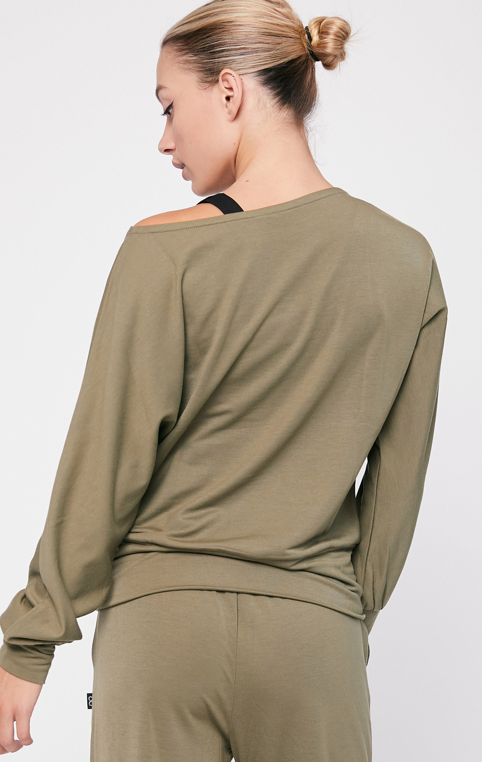 Karma Graphic Viscose Blend Long Sleeve Top featuring off-shoulder design and vibrant print, perfect for casual wear.