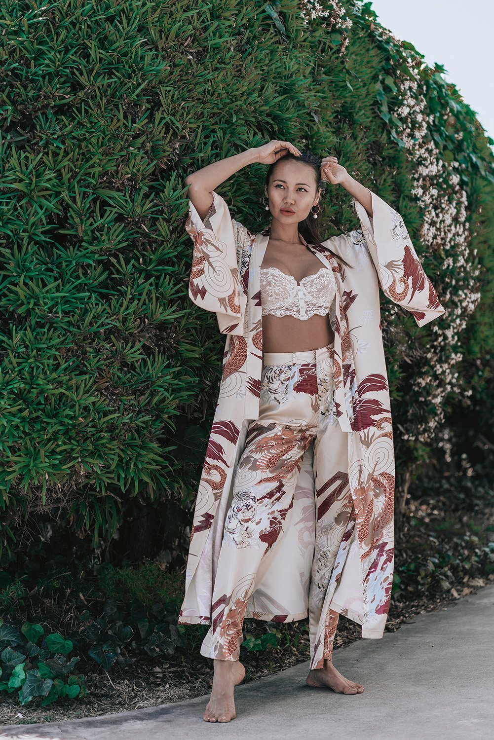 Kayda Satin Robe featuring a floral print design, open front style, and silky soft fabric, perfect for summer outfits and beach coverups.
