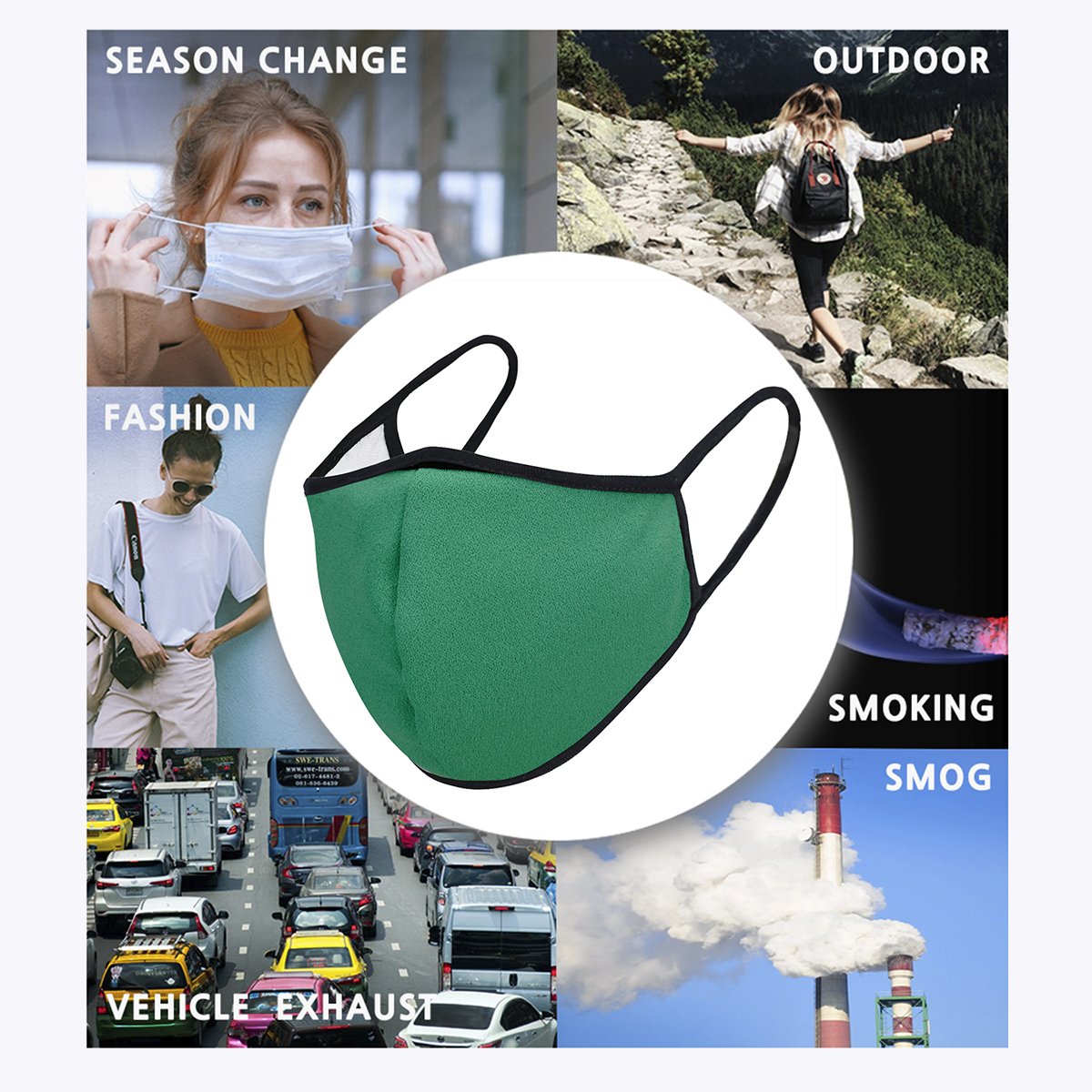 Kelly Green 3-Layered Filter Face Cover with a vibrant color, showcasing its 3-layered design and replacement filter pocket.