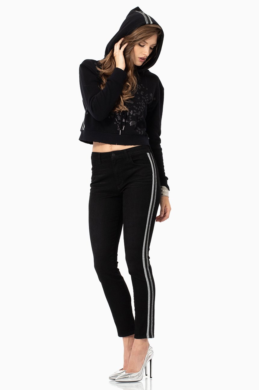 Kiara Hoodie in Midnight Sky featuring a relaxed fit, long sleeves, and unique sparkled-splash embellishments.