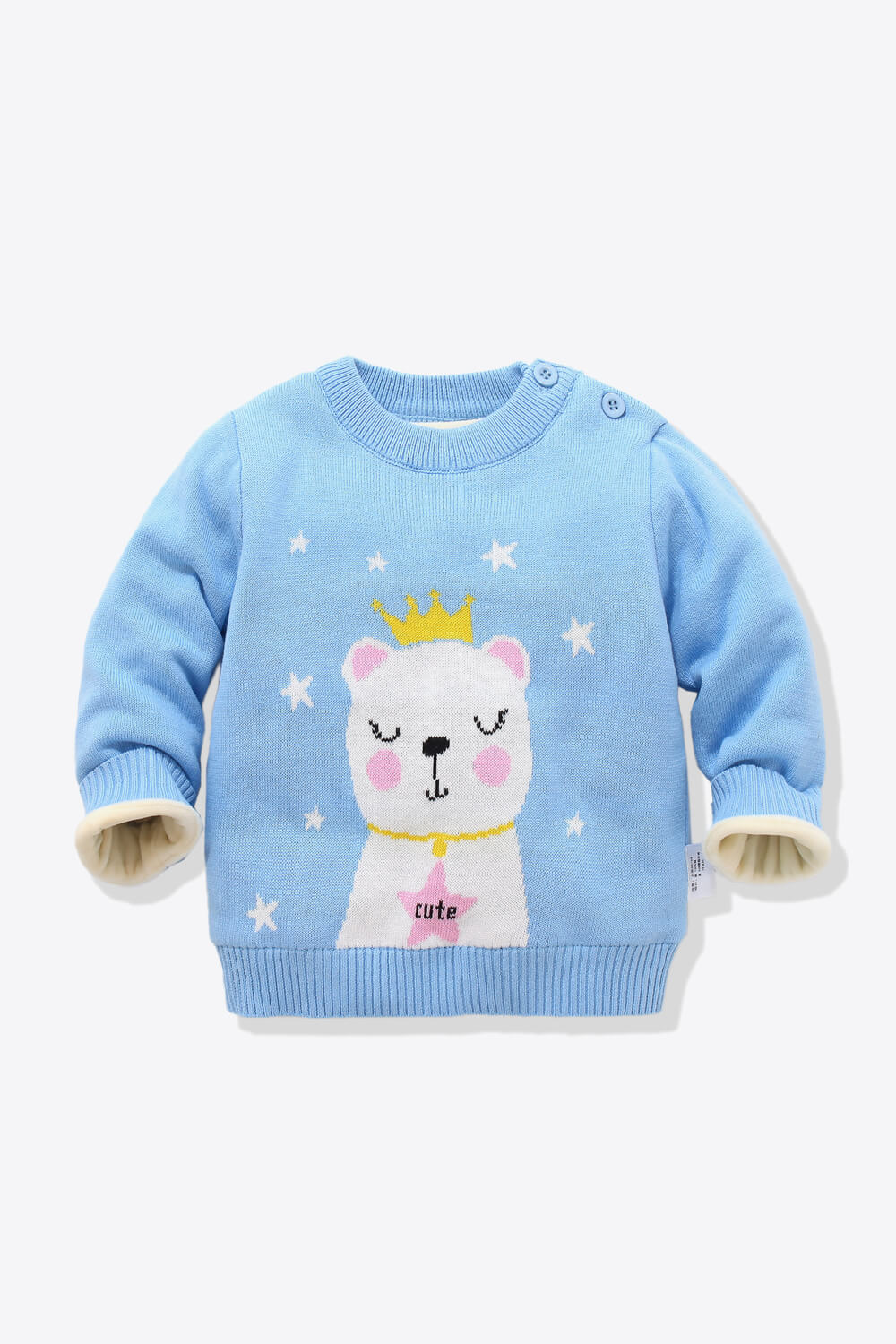Kids Animal Graphic Buttoned Fleece Lined Sweater featuring playful animal designs and soft fleece lining, perfect for ages 1-6.