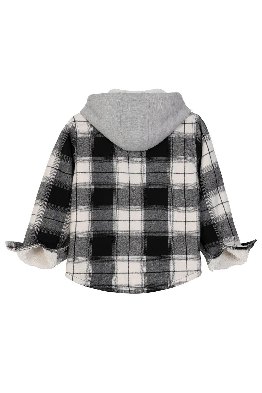 Kids Matching Family Zip Up Black White Plaid Flannel Hoodie, featuring a classic plaid design perfect for winter wear.