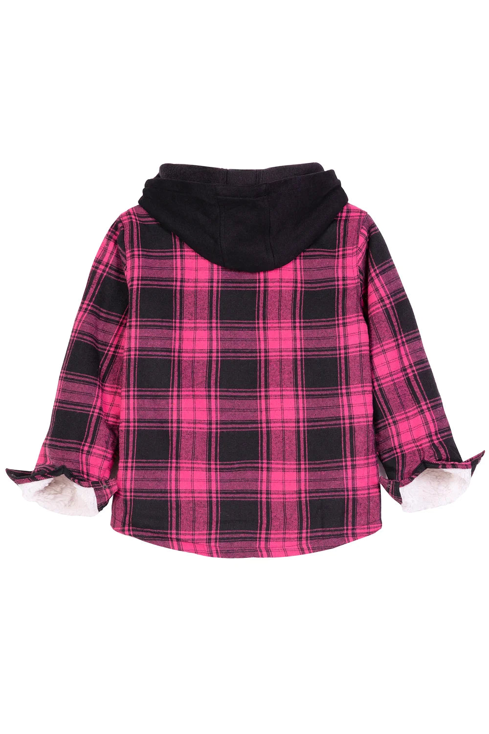 A cozy pink plaid flannel hoodie designed for toddlers, featuring a zip-up front and a roomy fit, perfect for matching family outfits.