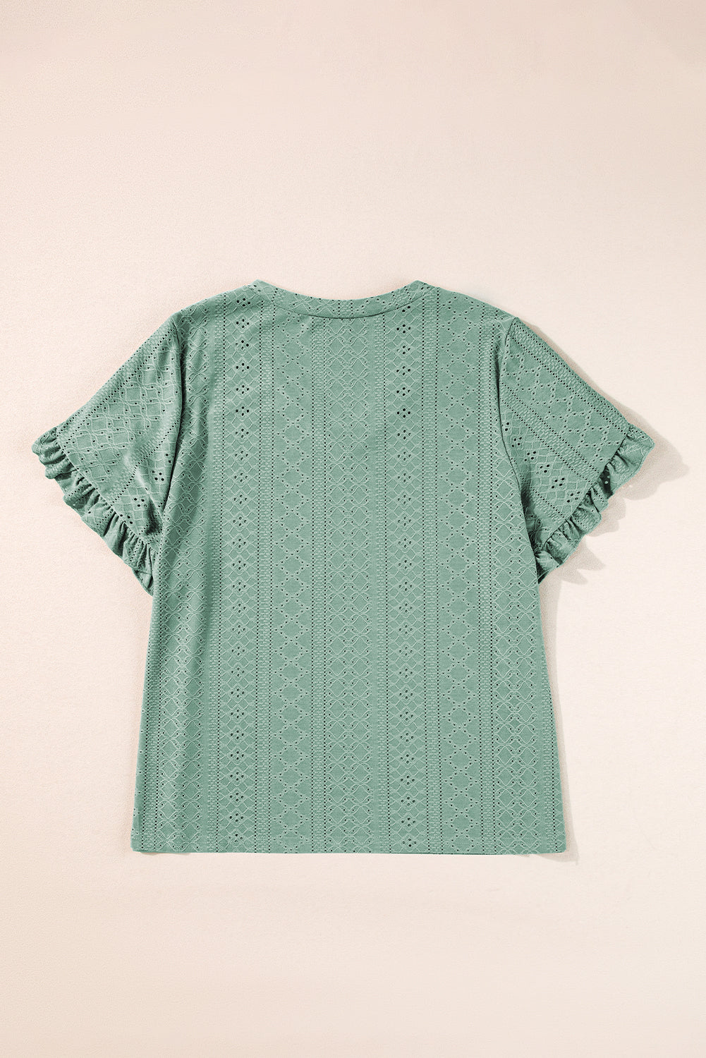Laurel Green Petal Sleeve Jacquard V Neck Curvy Blouse showcasing elegant design and flowy petal sleeves.