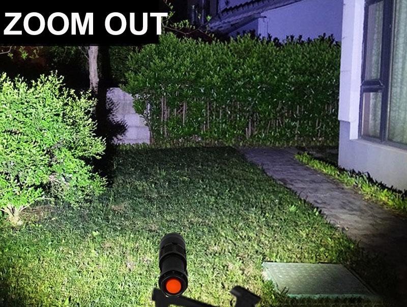 LED Flashlight 2000LM Q5 Mini Portable Torch with adjustable zoom feature, showcasing its sleek black aluminum alloy body.