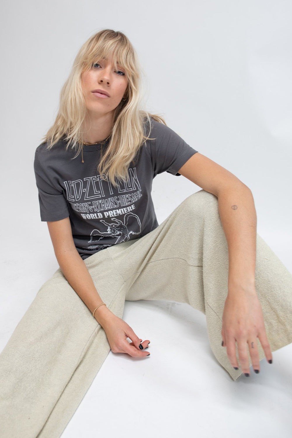 Charcoal Led Zeppelin The Song Remains The Same Tee with graphic design, showcasing a crewneck and short sleeves.