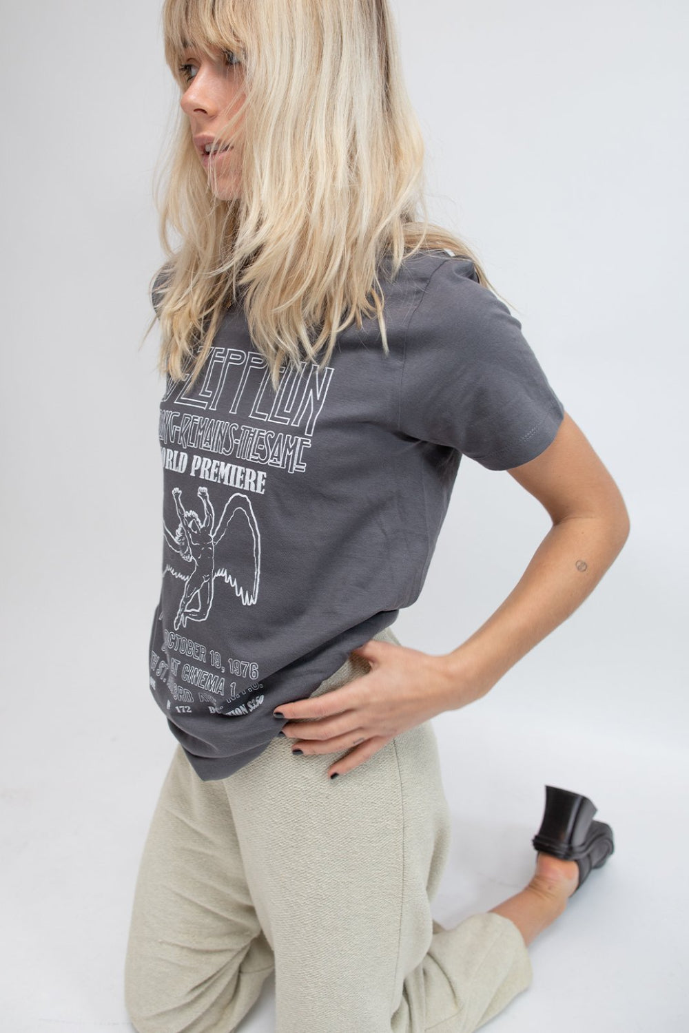 Charcoal Led Zeppelin The Song Remains The Same Tee with graphic design, showcasing a crewneck and short sleeves.