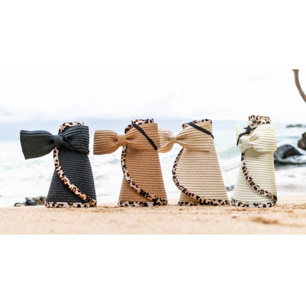 Leopard Foldable Bow Visors showcasing trendy leopard print, wide brim, and bow detail at the back, perfect for sun protection.