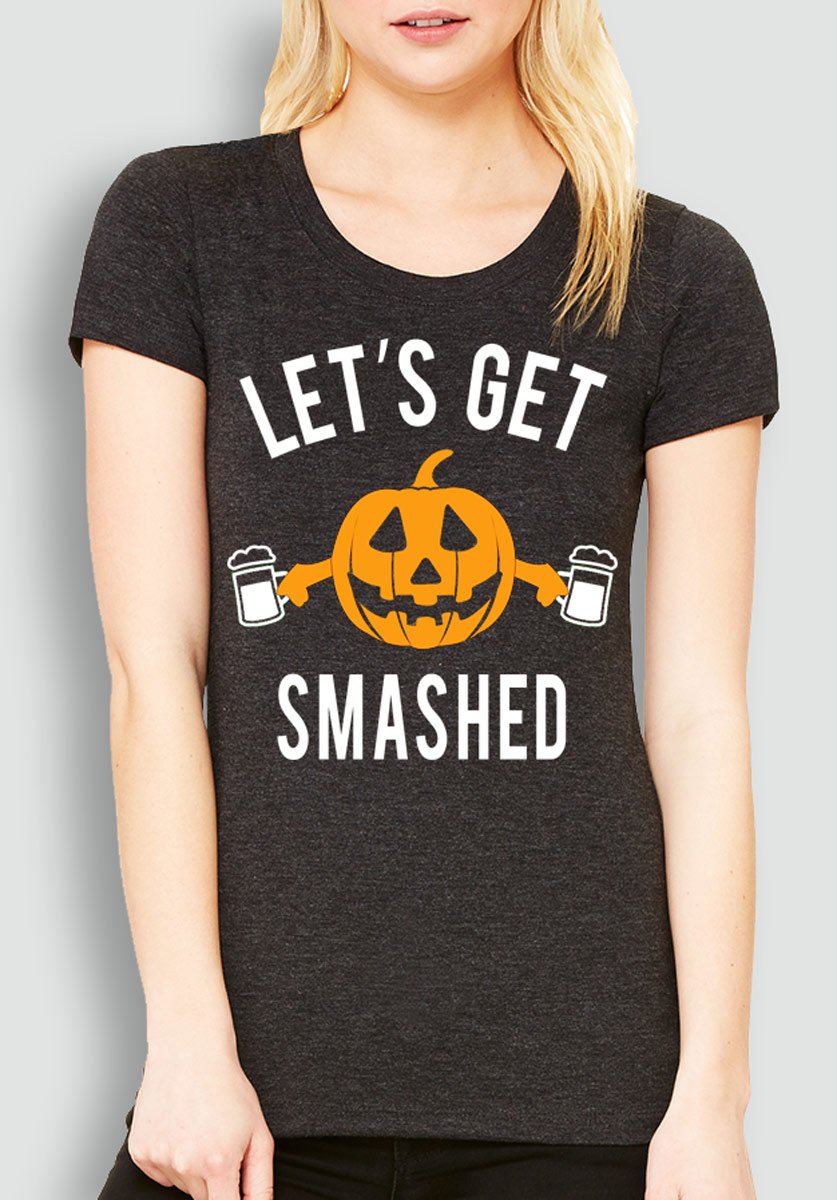Charcoal Heather Halloween Short Sleeve Tee with 'Let's Get Smashed' print, perfect for Halloween celebrations.