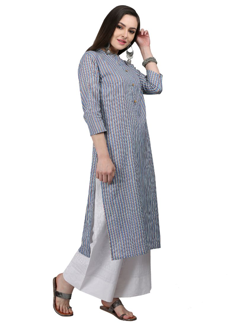 Woman in striped kurta with palazzo.