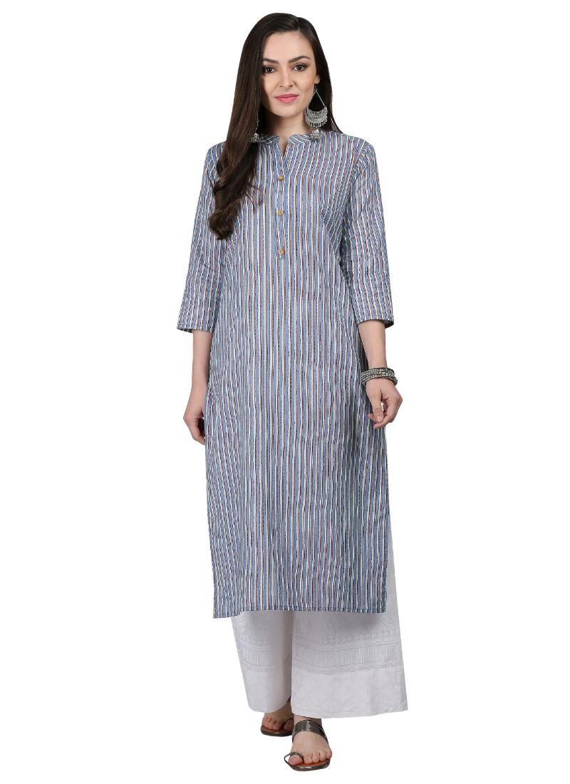Woman wearing striped kurta and palazzo