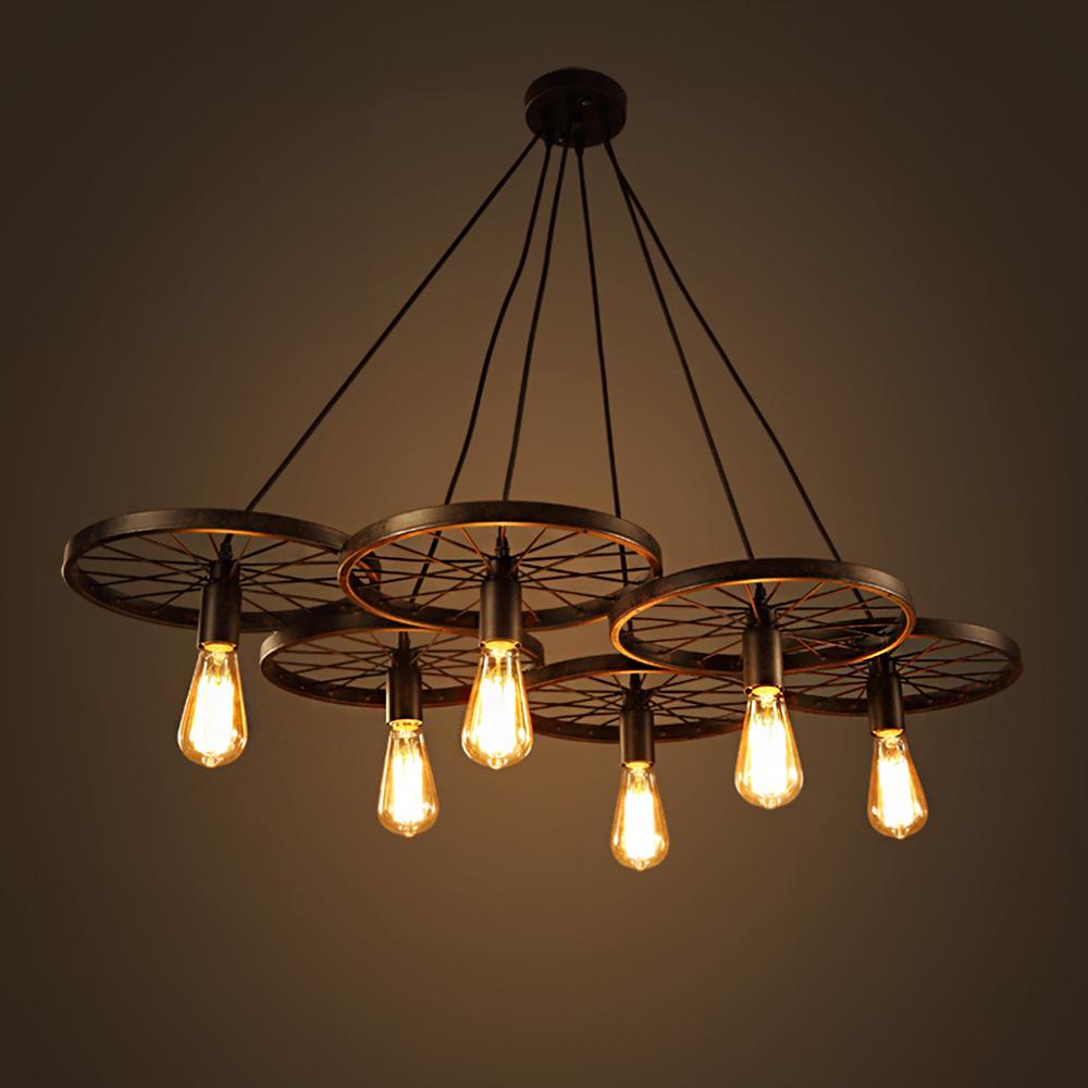 Lilian 6-light Black Edison Chandelier featuring antique bronze finish and six round metal fixtures, perfect for indoor lighting.