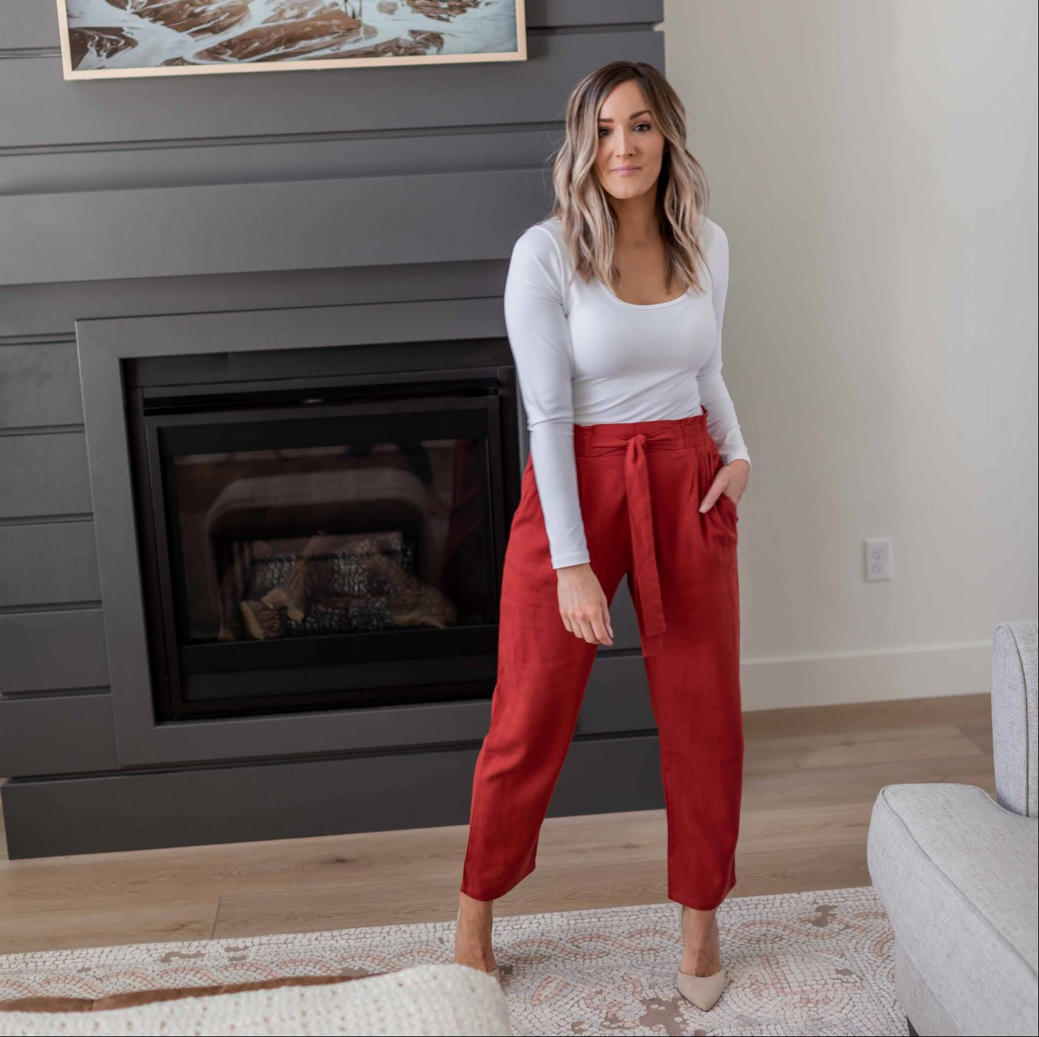 Linen tie-front high waist woven pull-on straight leg ankle pants in a stylish design, featuring side pockets and a comfortable fit.