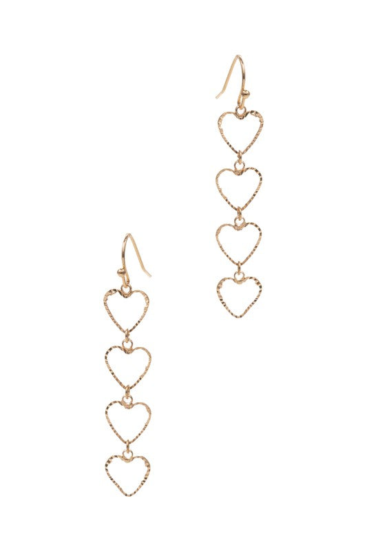 Linked Hearts Brass Dangle Earrings with a 2.25-inch drop length, showcasing a romantic linked hearts design.