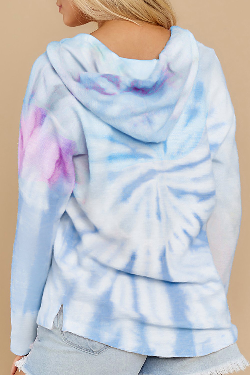A stylish Long Sleeve Tie-dye Print Drawstring Hoodie featuring vibrant colors and a cozy design, perfect for casual wear.