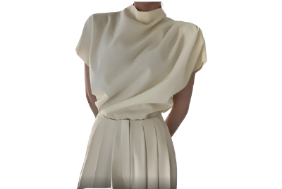 Loosen High Neck Plain Short Sleeve Top in white, showcasing its elegant design and comfortable fit.