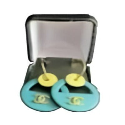 Lovely CC Earrings made of genuine leather in vibrant blue color, showcasing an elegant design.