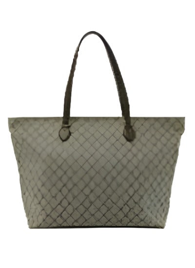 Lux Large Tote in beige with genuine leather trims, showcasing a spacious interior and elegant design.