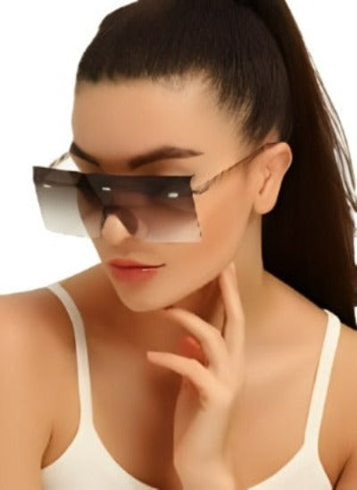 Lux Ombre Lens Flat Top Shield Sunglasses featuring a square shape, light brown lenses, and a brown plastic frame.