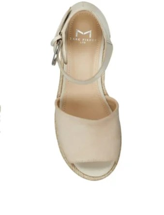 Marc Fisher LTD Alita Platform Wedge Espadrille Sandal featuring a chunky platform, open toe design, and adjustable ankle strap in leather and suede.