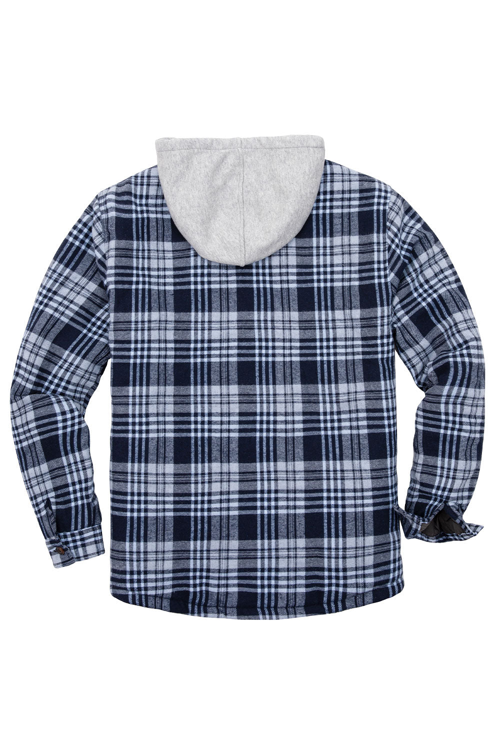 Men's Quilted Lined Button Down Plaid Flannel Shirt Jacket with Hood, featuring a stylish plaid pattern and quilted insulation for warmth.