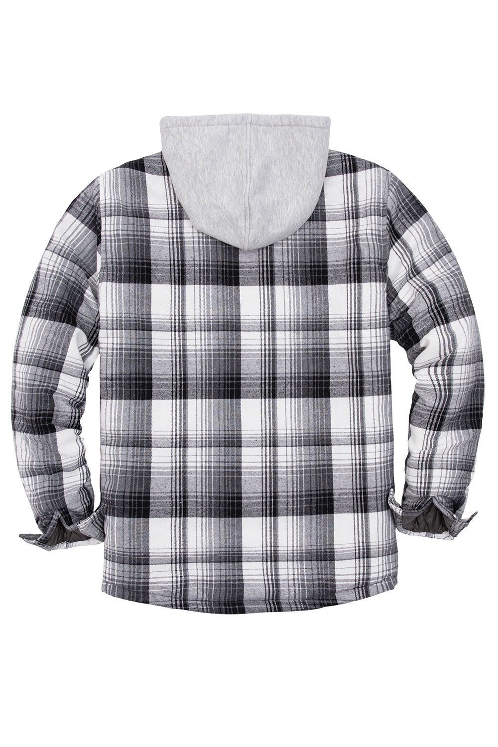 Men's Quilted Lined Button Down Plaid Flannel Shirt Jacket with Hood, featuring a stylish plaid pattern and quilted insulation for warmth.