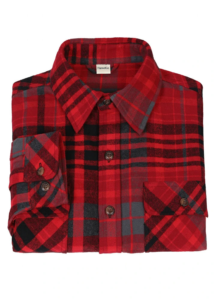 Men's Stalwart Heavyweight Flannel Shirt in plaid pattern, showcasing its relaxed fit and premium fabric.