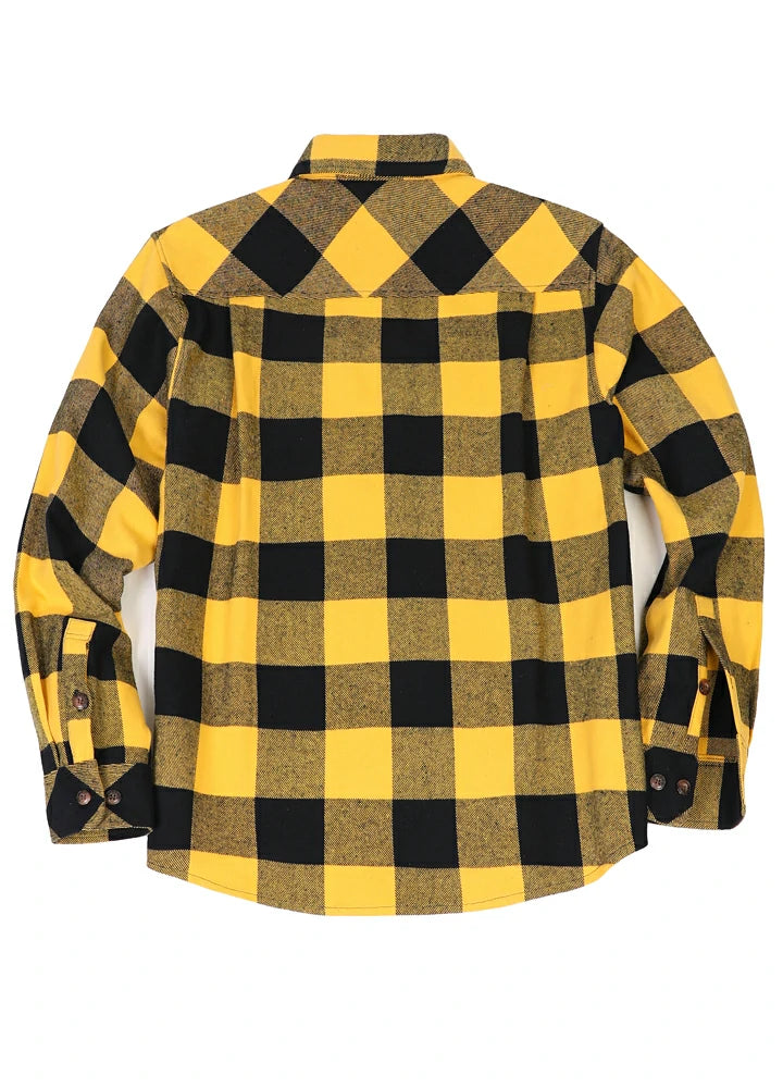 Men's Stalwart Heavyweight Flannel Shirt in plaid pattern, showcasing its relaxed fit and premium fabric.
