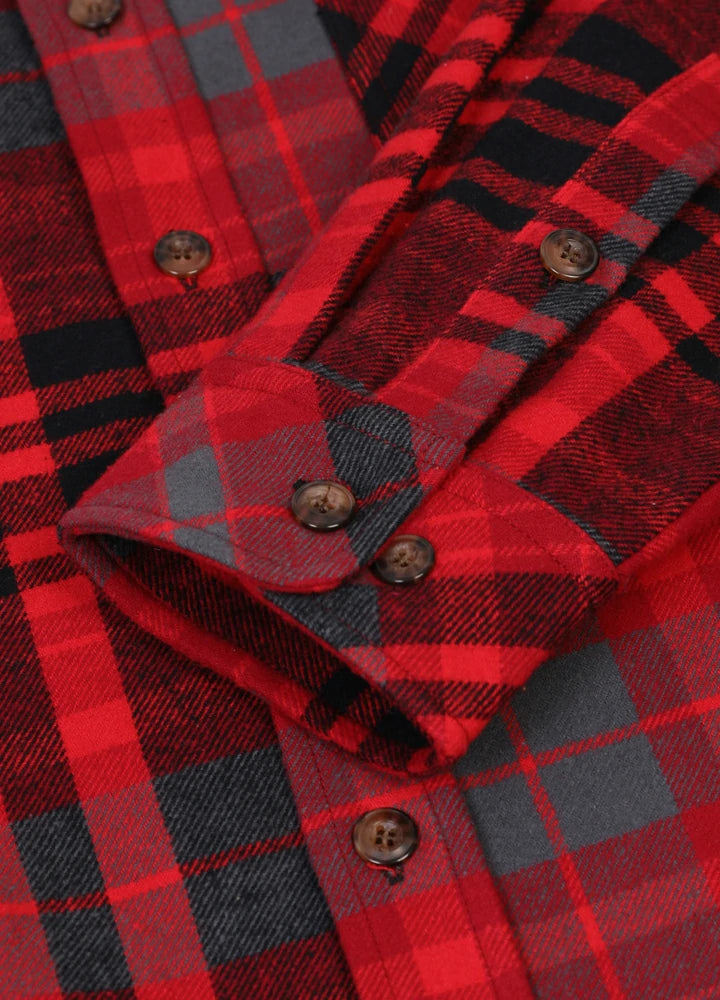 Men's Stalwart Heavyweight Flannel Shirt in plaid pattern, showcasing its relaxed fit and premium fabric.