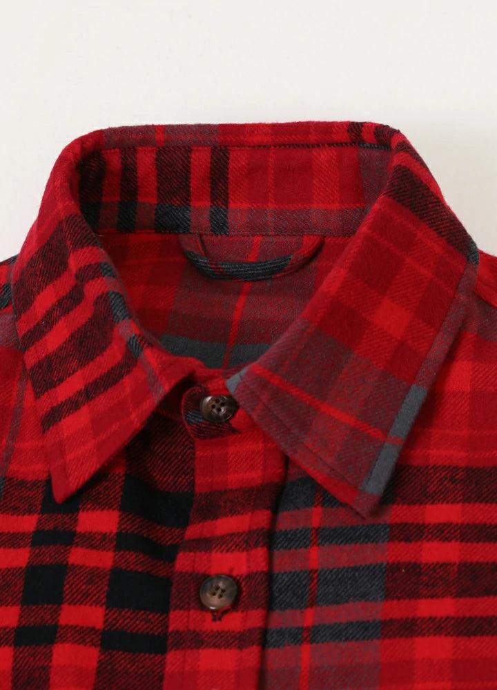 Men's Stalwart Heavyweight Flannel Shirt in plaid pattern, showcasing its relaxed fit and premium fabric.