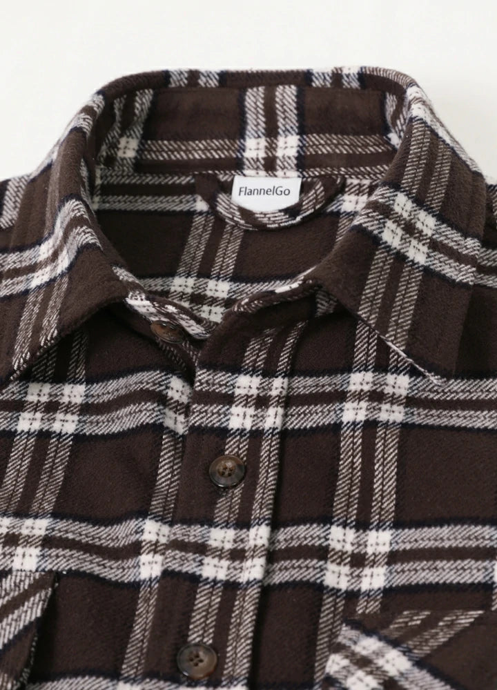 Men's Stalwart Heavyweight Flannel Shirt in plaid pattern, showcasing its relaxed fit and premium fabric.