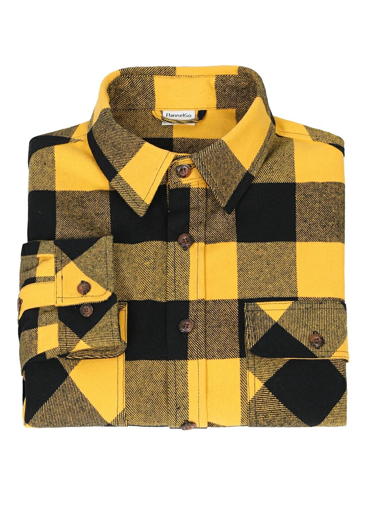Men's Stalwart Heavyweight Flannel Shirt in plaid pattern, showcasing its relaxed fit and premium fabric.