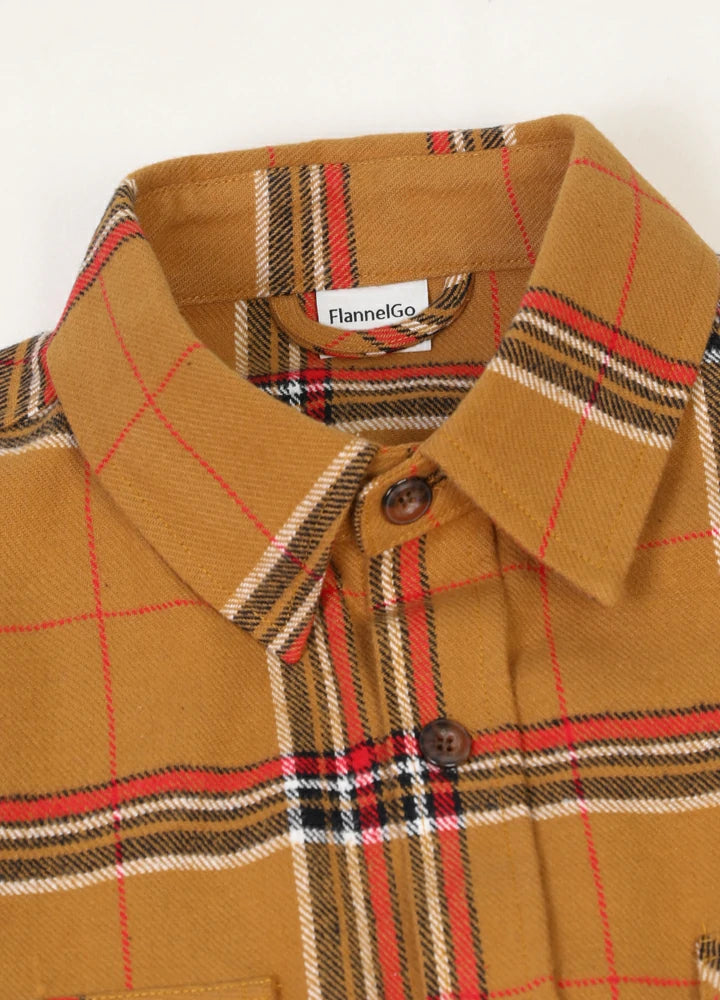 Men's Stalwart Heavyweight Flannel Shirt in plaid pattern, showcasing its relaxed fit and premium fabric.