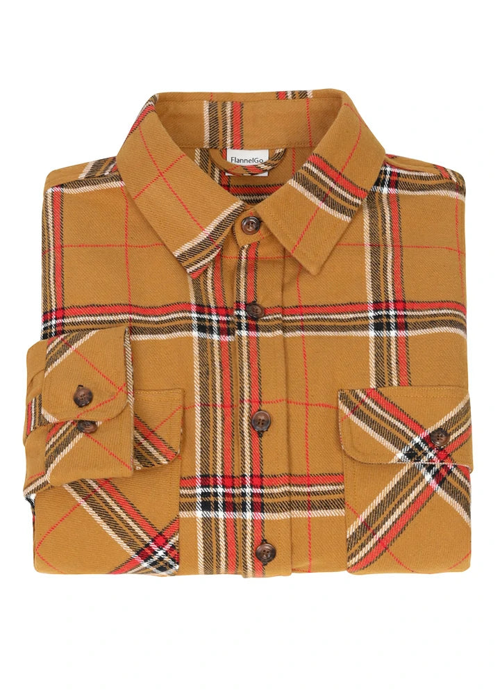 Men's Stalwart Heavyweight Flannel Shirt in plaid pattern, showcasing its relaxed fit and premium fabric.