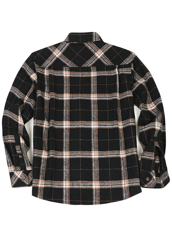 Men's Stalwart Heavyweight Flannel Shirt in plaid pattern, showcasing its relaxed fit and premium fabric.
