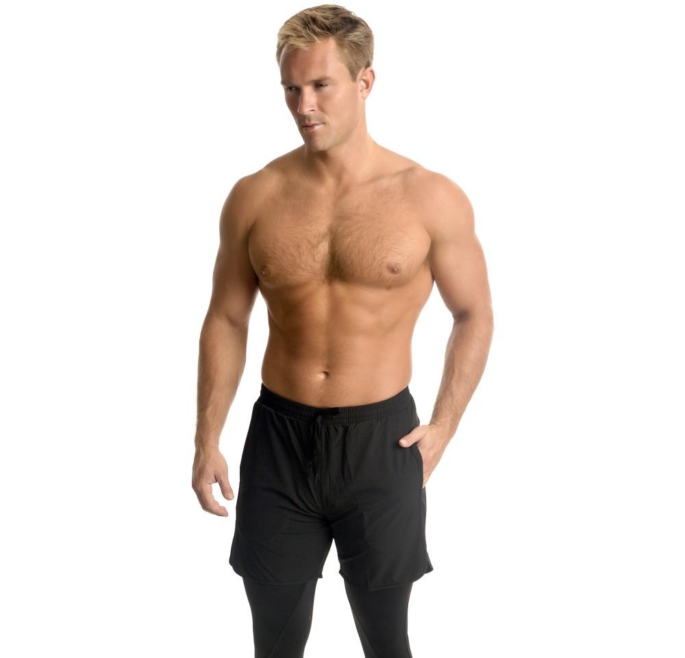 Mens Suplex drawstring shorts featuring faux-tulip detail, elastic waistband, and pockets, perfect for casual and active wear.