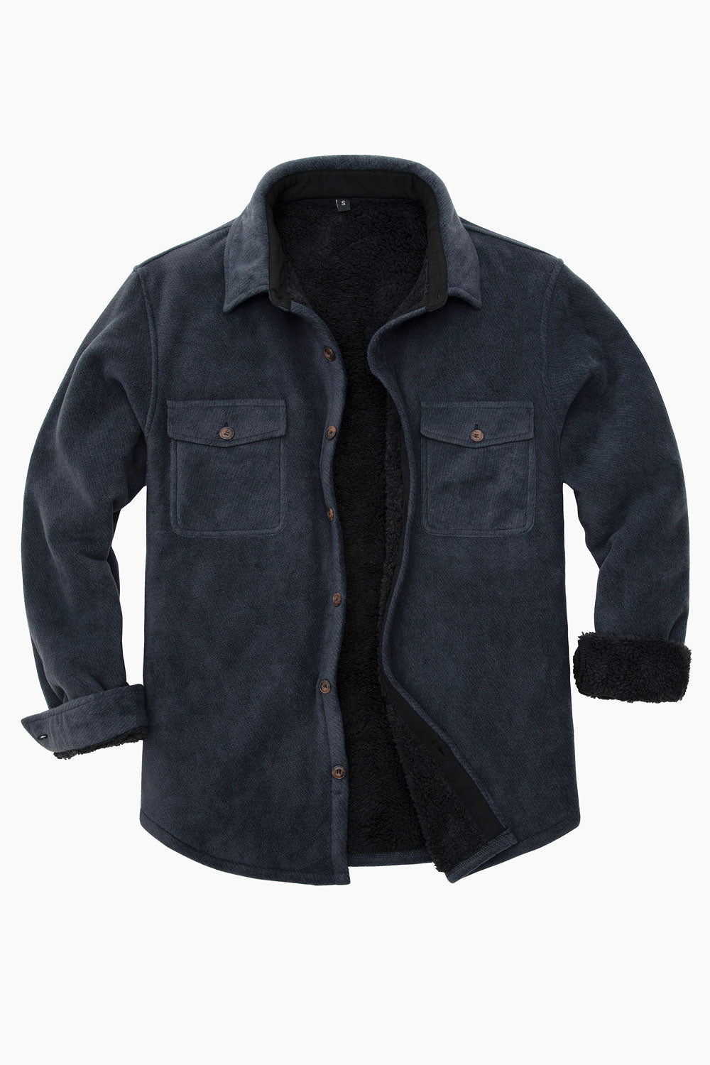 Men's Warm Sherpa Lined Fleece Shirt Jacket featuring a durable twill exterior and cozy Sherpa fleece lining, perfect for cold weather.