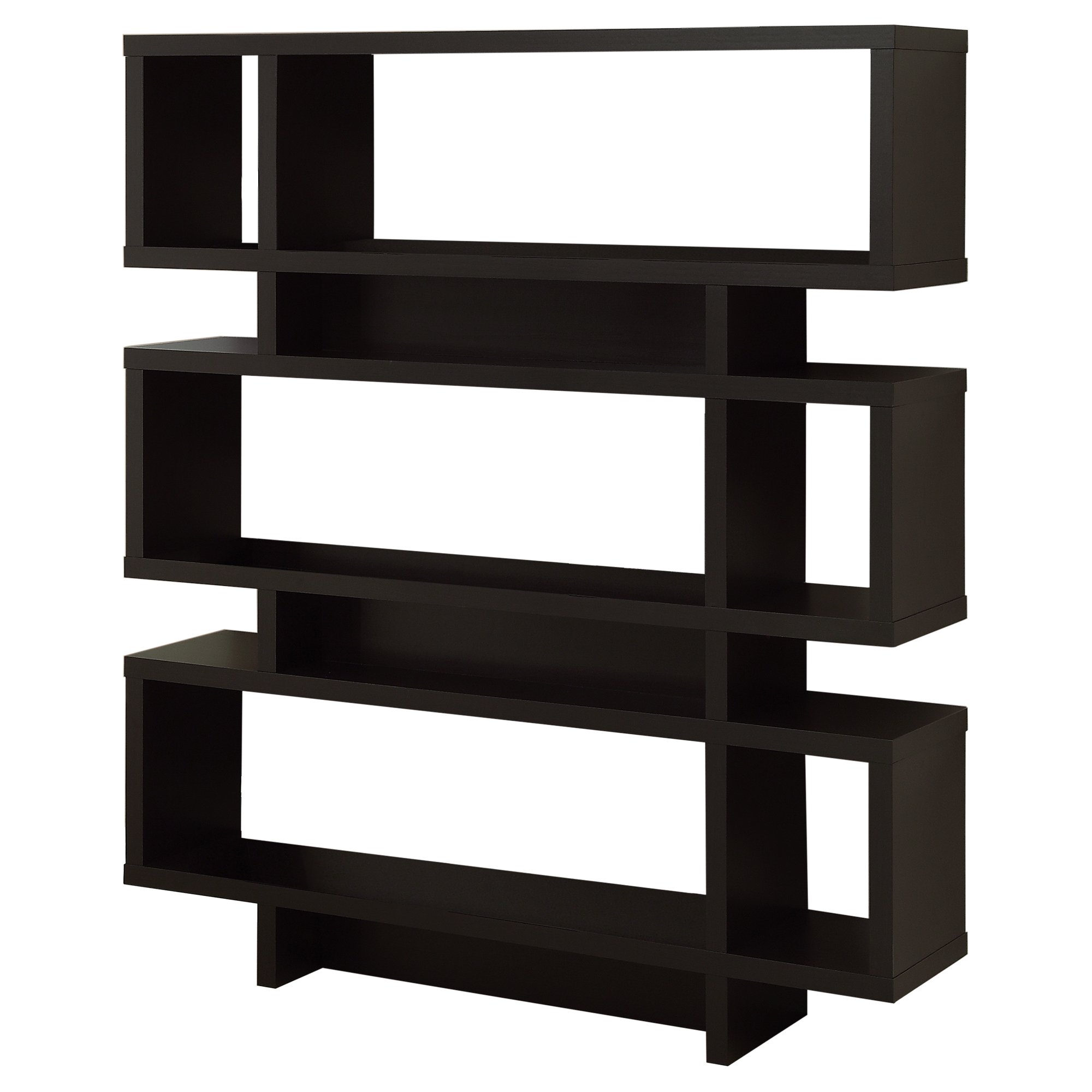 Modern 55-inch hollow core bookcase in cappuccino finish with three shelves, perfect for books and collectibles.
