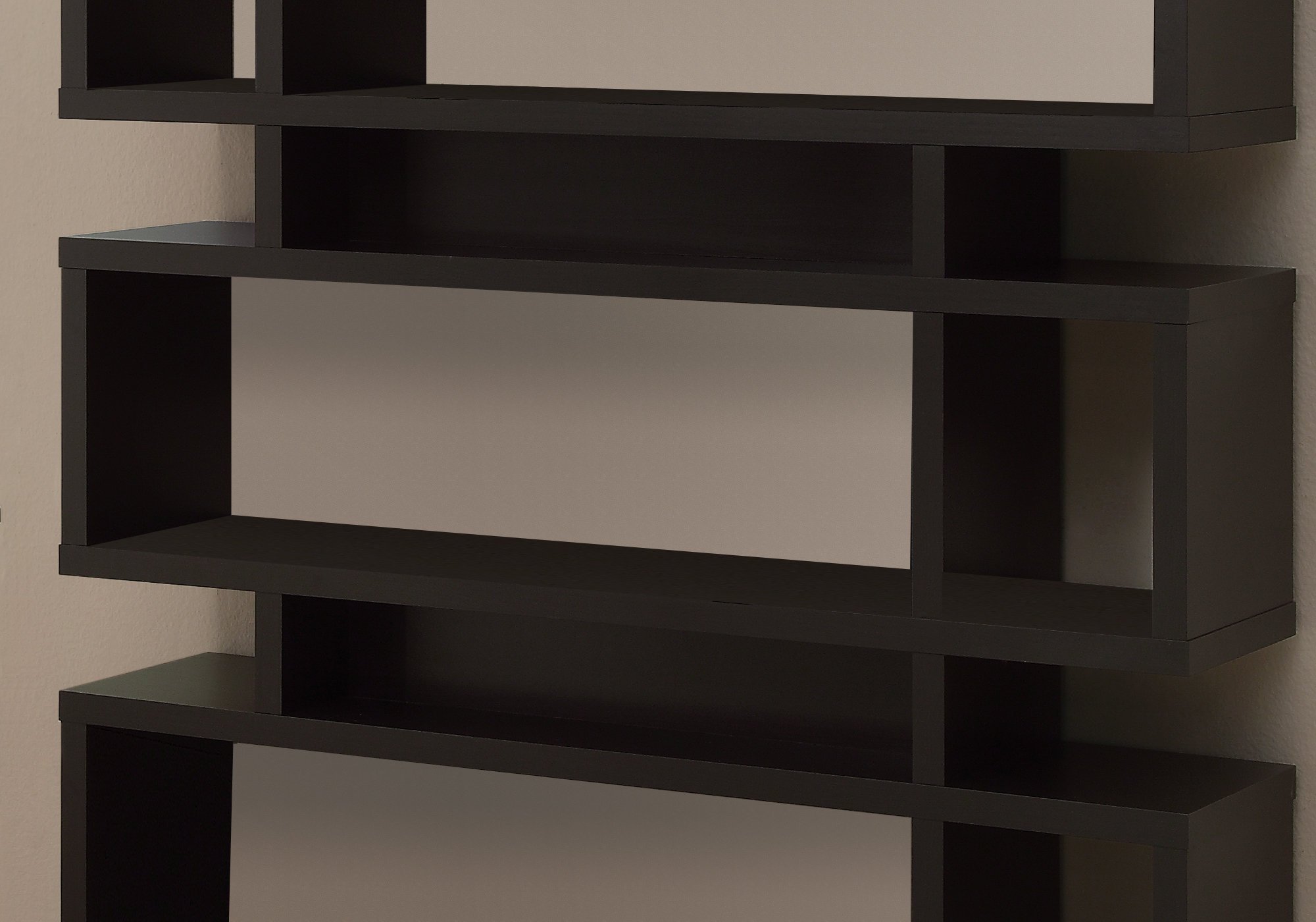 Modern 55-inch hollow core bookcase in cappuccino finish with three shelves, perfect for books and collectibles.