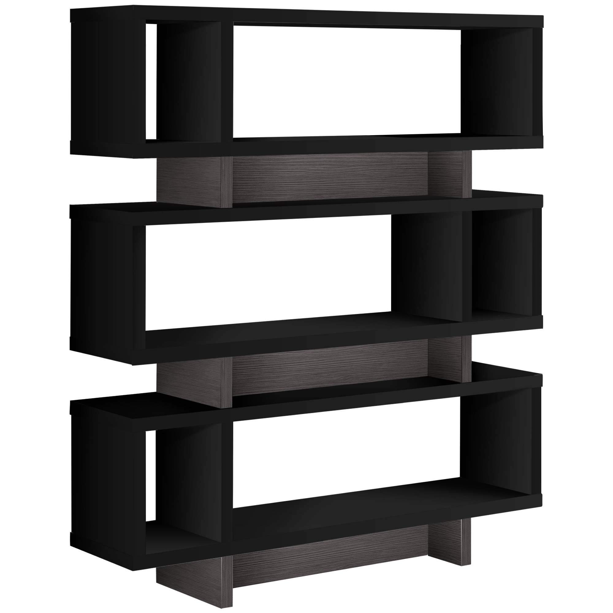 Modern 55-inch hollow core bookcase in cappuccino finish with three shelves, perfect for books and collectibles.